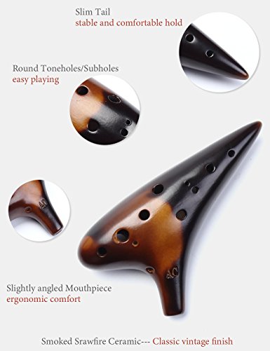 ”Joy of Wood Thrush” 12 Hole Alto C Ceramic Strawfire Ocarina in Exquisite Craft (Smoked Amber) - Thumbnail 2