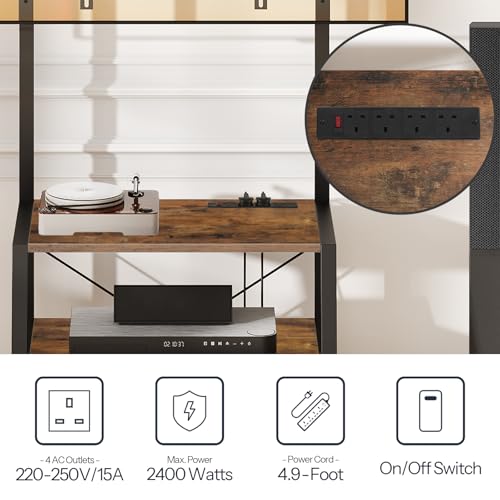 HOOBRO Mobile TV Stand Cart, 3 Tier Floor TV Cart with Wheels, Rolling TV Stand for Living Room, Height Adjustable Rolling TV Storage for Bedroom, Office, Rustic Brown and Black EBF66KDS01