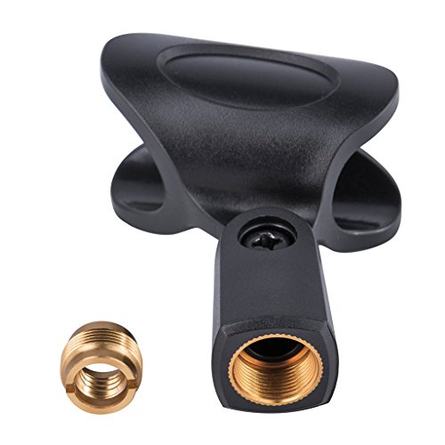 2-Pack Universal Desktop Microphone Stand,Buckle Structure Heavy Iron Base Adjustable Tabletop MIC Stand with Microphone Clip such as Sm57 Sm58 Sm86 Sm87,Black Color