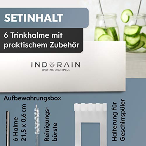 INDORAIN Edelstahl-Strohhalme (Silber, 6mm - lang) - Exklusives Set - 6 Wiederverwendbare Metall Trinkhalme… – Bild 2