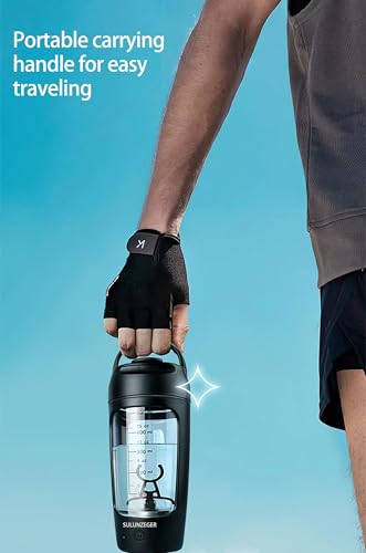 SULUNZEGER Protein Shaker Bottle Electric, Rechargeable Portable Blender with Powder Cup, Mini Protein Mixer for Gym, Food Processors Blenders for Juicer, Smoothie, Milk, (650ML, Black)