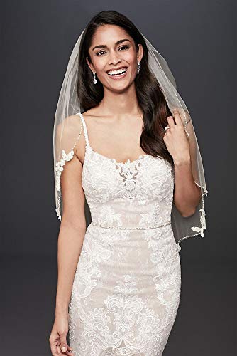 Floral Lace and Crystal Trimmed Elbow Length Veil Style 334, Ivory