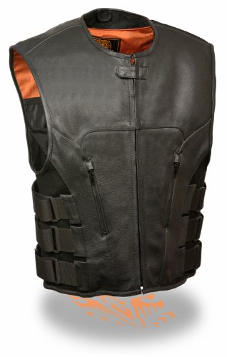 Milwaukee Leather Men's Bullet Proof Look Swat Vest w/ Single Panel Back & Dual Inside Gun Pockets (Small)