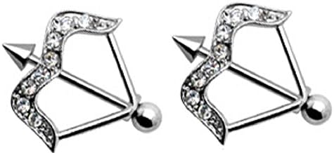 Body Accentz Nipple RingsBars CZ Bow & Arrow Body Jewelry Pair 14 Gauge Pair