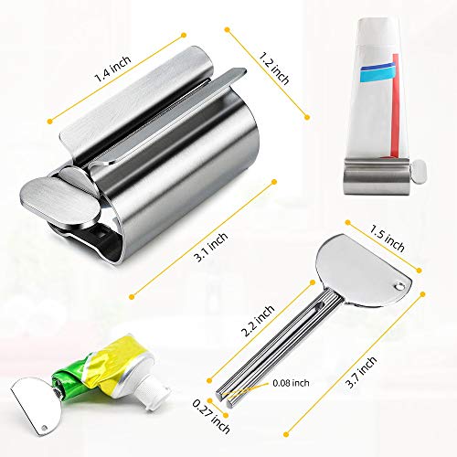 4 Pcs Toothpaste Squeezer - 2 in 1 Toothpaste Dispenser Key and Toothpaste Tube Squeezer Rollers, Metal Toothpaste Tube Wringer Seat Holder Stand by INTSUN