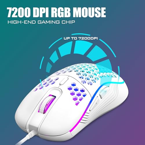 RedThunder 60% RGB Gaming Keyboard and Mouse Combo,UK Layout Ultra Compact Backlit Mini Keyboard, Lightweight 7200 DPI Cellular Optical Mouse, Portable Wired Gaming Set for PC PS5 Gamers (White)
