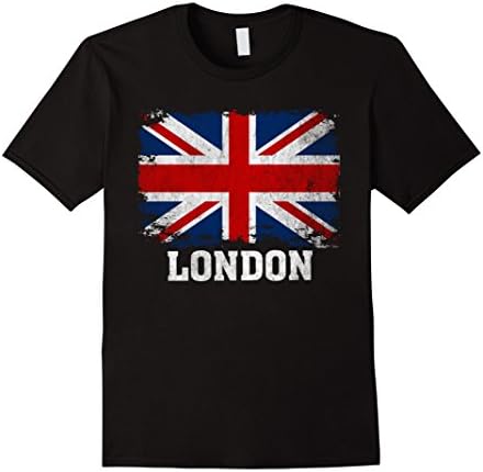 Men's London England British Flag Vintage Union Jack T-Shirt Large Black