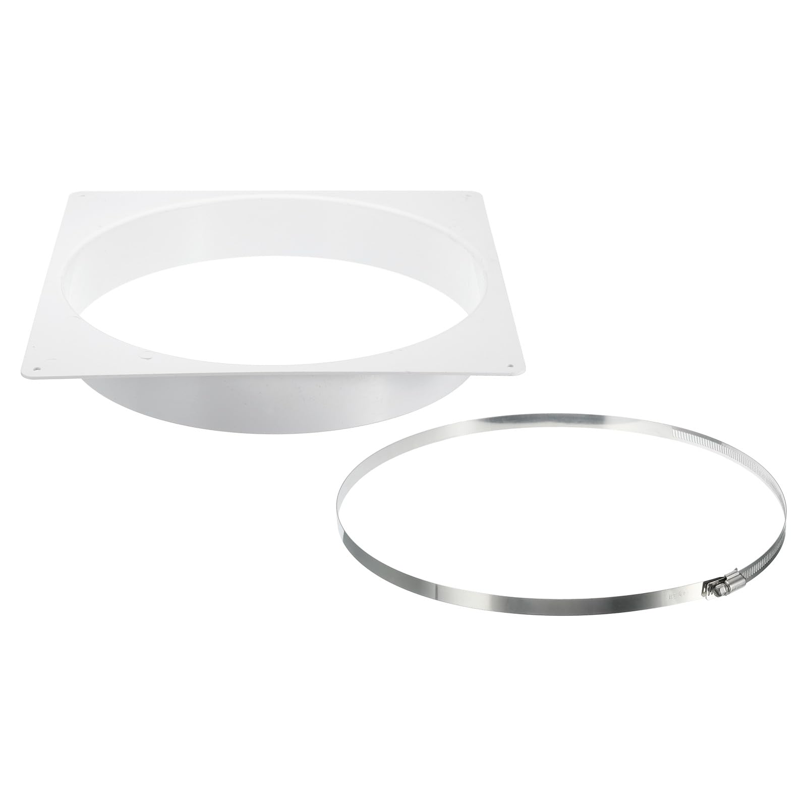 PATIKIL 12" Duct Connector Flange, Dryer Vent Wall Plate Square to Round Straight with Ducting Clamp for Air Heating Cooling Ventilation Exhaust Fan, White