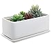 MyGift 10 Inch Modern Unglazed White Ceramic Indoor Plant Pot with Drainage Hole, Rectangular Succulent Planter Window Box with Removable Saucer, 2 Pack