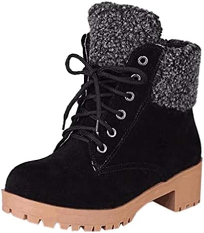 Women's Winter Snow Ankle Boots - Suede Low Chunky Heel Round Toe Lace up Fur Slip On Casual Shoes Boots