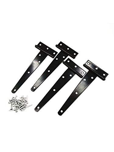 T-Strap Shed Hinge,Plainmarsh Gate Strap Heavy Duty Hinge Door Barn Gates Hinges Black Wrought Hardware Iron Rustproof (6 inch, 4 Pack)