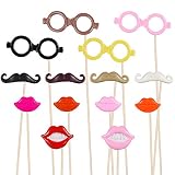 Tinksky Funny Valentine's Day Photo Props Beard Mustache Hat Glasses Lips Photo Booth Props for Christmas Wedding Mother's Day Luau Hawaii Party Favors Decoration 14-pack