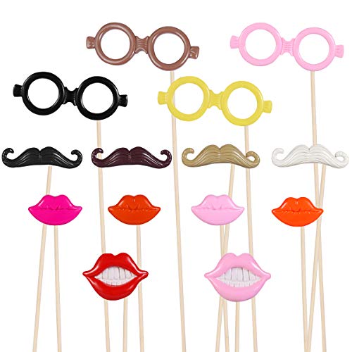 Tinksky Funny Valentine's Day Photo Props Beard Mustache Hat Glasses Lips Photo Booth Props for Christmas Wedding Mother's Day Luau Hawaii Party Favors Decoration 14-pack