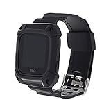 Fitbit Versa Bands, MAIRUI Protective Case Strap Rugged Shockproof Replacement Wristband for Fitbit Versa Fitness Smart Watch (Black)