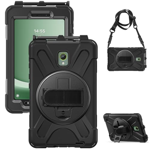 Gerutek Shockproof Case for Samsung Galaxy Tab Active 5 2024/Tab Active 3 2020 8 Inch, SM-X300/X306B/T570/T575, Heavy Duty Armor Case with Rotating Stand, Hand Strap and Shoulder Strap, Pen Holder, Black
