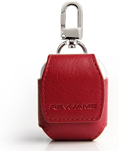 AirPods Case, RevJams Premium Leather Pouch Carrying Case for Apple Wireless AirPod Headphone Charging Case w/ Secure Magnetic Closure & Metal Key Ring Clasp - Red