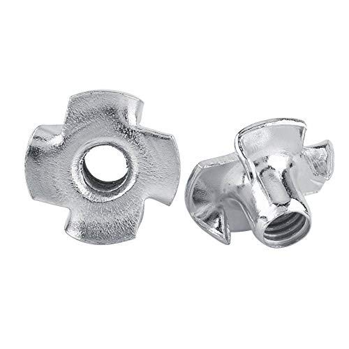Walfront T Nut Four-Pronged Tee Nuts M4 50pcs Zinc Plated Carbon Steel Self-clinching Nuts for Woodworking Furniture