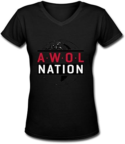 TWSY Women's Awolnation V Neck T-Shirt Black US Size M,100% Cotton