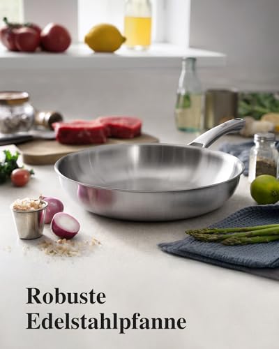SNOWCLAD 2026 New Model Stainless Steel Pan Set 3-Piece 20 + 24 + 28 cm, Stainless Steel Pan Uncoated, Pan Induction, Universal Pan, Suitable for All Hob Types, Oven and Dishwasher Safe, PFOA-Free