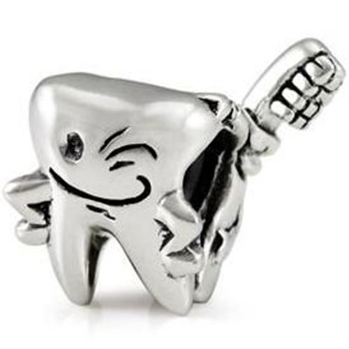 Happy "Tooth and Tooth Brush Charm" Spacer Bead for Charm for Charm Bracelets