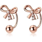 SLUYNZ Sterling Silver Bow Half Hoop Earrings for Women Teens Bow Hoop Earrings Cartilage Helix Piercing Ball Studs