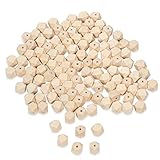 Wood Beads - 120-Piece Unfinished Faceted Geometric Wooden Beads, 0.62 Inch