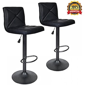 Dkeli Bar Stools, Modern Black PU Leather Barstools with Back Adjustable Counter Height Swivel Bar Stool, Set of 2 (Black)