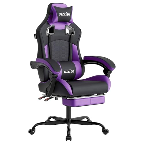 SUKIDA Gaming Stuhl, Ergonomischer Gaming-Stuhl mit Fußstütze, Racing Gaming Chair Kopfstütze Verstellbarer Computerstuhl Höhenverstellbar Lendenwirbe