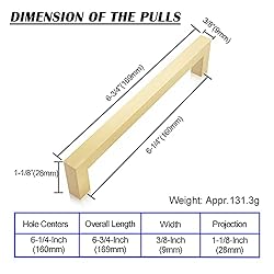 QogriSun 5-Pack Solid Brass Cabinet Handles, Gold