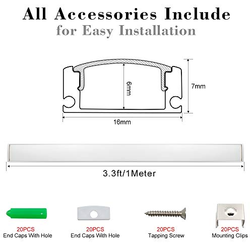inShareplus LED Aluminum Channel System U Shape With Milk White Cover, End Caps and Mounting Clips, Aluminum Profile for LED Strip Light Installations, U02 Model, 10 Pack, 3.3ft/1 Meter, Silver