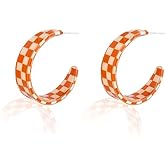 C shaped 80s Acrylic Dangle Drop Earrings Minimalist Y2k Checkerboard Lightweight Hoop Earrings for Women Girls Thanksgiving Jewelry Gift