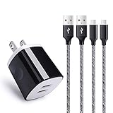 Android Wall Charger Micro Cord Kit, Dual Port Charger Block, 6FT Fast Charge Cords, Nylon Micro Cable with 2.1A Power Adapter Compatible for Samsung Galaxy S7 Edge S6 S5 S4 J7 Note 5, HTC, LG