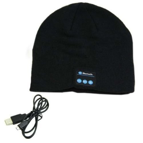 XENO-Bluetooth headset hat wireless fashion warm smart earphone Mic headphone(black)