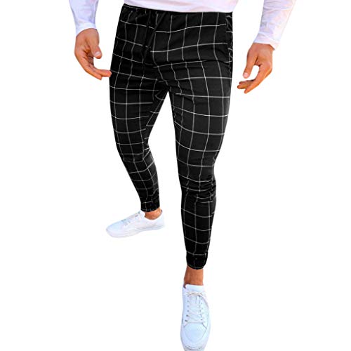 image for Pafei mens pants Men Casual Plaid Pants Stretch Flat-Front Skinny Dres