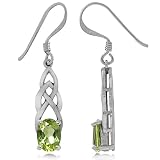 1.84ct. Natural Peridot 925 Sterling Silver Celtic Knot Dangle Earrings