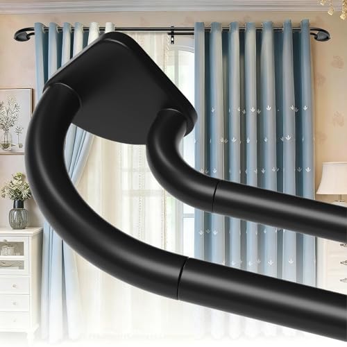 Barra Doble telescópica para Cortinas, Barras de Cortina Dobles Resistentes, Juego de Barra de Cortina Doble Ajustable, para Salón, Dormitorio y Balcón (negro, 28-120‘’（0.7-3M）)