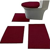 Madeals Bath Rug Set 4 Piece with Toilet Lid Cover Combo, Soft Shaggy Bath Rug Set 3 Piece and U-Shaped Toilet Floor Rug Burgundy