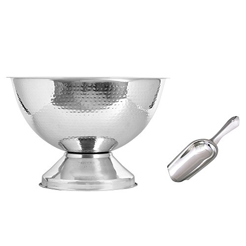Kosma Stainless Steel Punch Bowl | Champagne Beer Wine Cooler - Hammered Finish with Free Ice Scoop (40 cm)