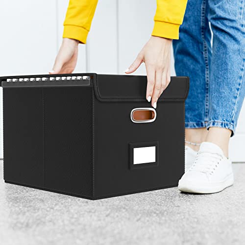 Huolewa Upgraded File Organizer Box with Lid, Collapsible Faux Leather