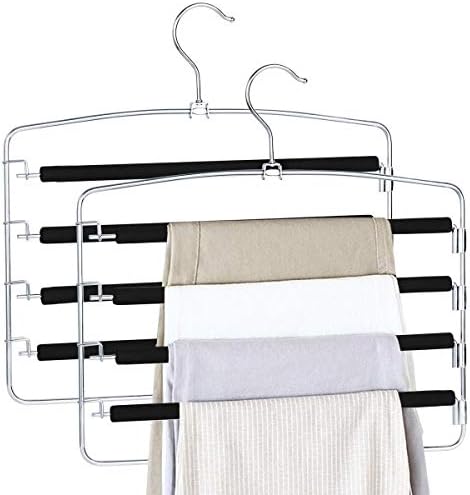 YOFAPA Clothes Pants Hangers, Trouser Hangers with Non-slip Foam Padded, Multi Layers Swing Arm Space Saver Closet Storage Organizer for Scarf, Trouser (2 Pack)