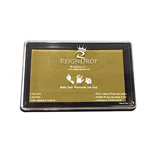 ReignDrop Ink Pad For Baby Footprint, Handprint, Create Impressive Keepsake Stamp, Non-Toxic and Acid-Free Ink, Easy To Wipe and Wash Off Skin, Smudge Proof, Long Lasting Keepsakes (Glitter Gold)