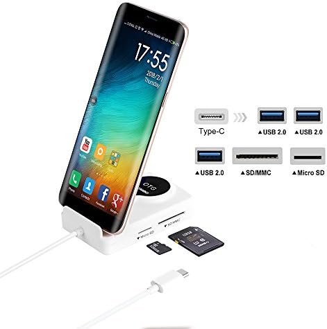 6-in-1 USB C 3.1 Card Reader with Dock Station, Gooldee USB Hub with Phone Holder, SDXC, SDHC, SD, Micro SD,TF, Micro SDXC for MacBook Series, Chromebook, Samsung S8, USB C Device with OTG Function