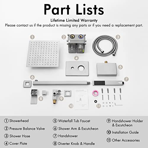 KES Bathtub Shower Faucet Set with Waterfall Tub Spout Shower System 3