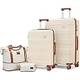 imiomo Luggage Sets 2 Piece Check and Large,Hardside Suitcase with Spinner Wheels, Lightweight Rolling Travel Luggage with TSA Lock (White, 4PCS)