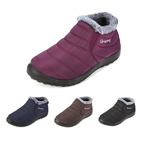 gracosy Warm Snow Boots, Winter Warm Ankle Boots,Fur Lining Boots,Waterproof Thickening Winter Shoes for Women Red 10 US