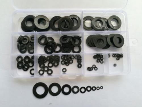 180Pcs M2 M2.5 M3 M4 M5 M6 M8 M10 M12 Washer Gasket Carbon Steel Flat Washers Gaskets Black
