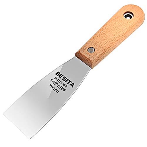 1-1/2" Putty Knife - Spackle Knife Ergonomic Comfort Handle,Scraper tools,Caulk Removal Tool, Painters Tool, Paint Can Opener, Paint Remover for Wood, Wallpaper Scraper, Painting Tool