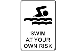 SIGNJOKER Weatherproof Plastic Vertical Swim at Your Own Risk Sign with English Text and Symbol