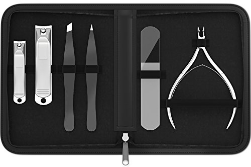 Shear Guru Manicure & Pedicure for Women and Men: Complete Personal Care 6-Piece Beauty Kit including Premium Nail Clippers for Thick Nails + Nail Nipper + Tweezers and Portable Luxury Travel Case