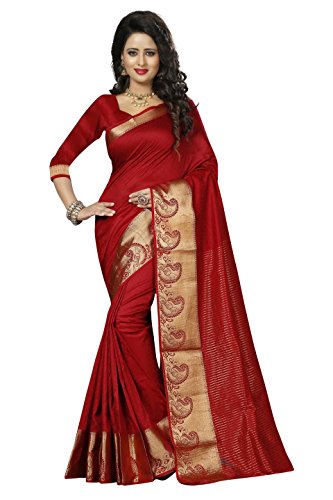 The Women's Ethnic Wear Banarasi Silk Red Color Saree With Blouse Piece Branded Indian Saree By Ethnic Store